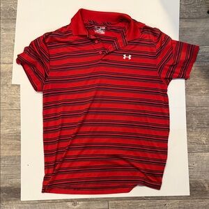 Under Armour Red and Black Striped Men’s Polo